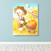 Niedlicher Bauer Hund mit Pumpkin Leinwanddruck (Insitu (Holzboden))