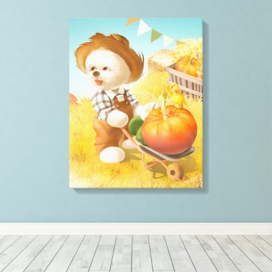 Niedlicher Bauer Hund mit Pumpkin Leinwanddruck (Insitu (Holzboden))