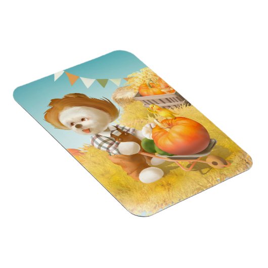 Niedlicher Bauer Hund mit Pumpkin Magnet (Rechte Seite)