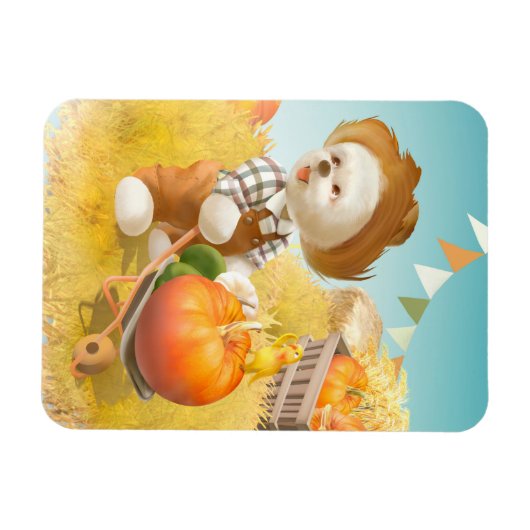 Niedlicher Bauer Hund mit Pumpkin Magnet (Horizontal)