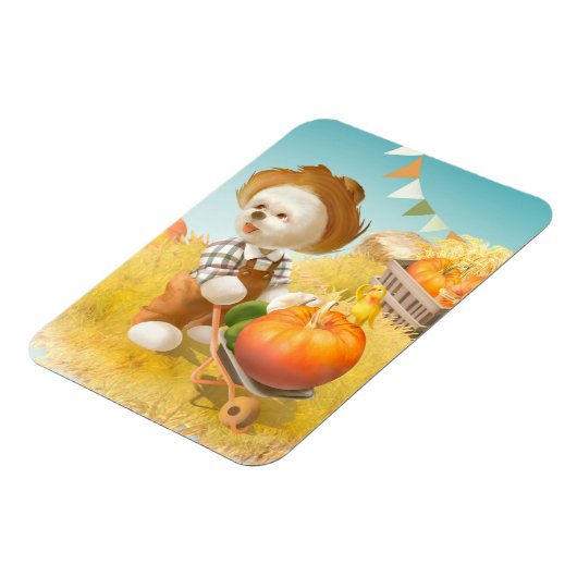 Niedlicher Bauer Hund mit Pumpkin Magnet (Linke Seite)