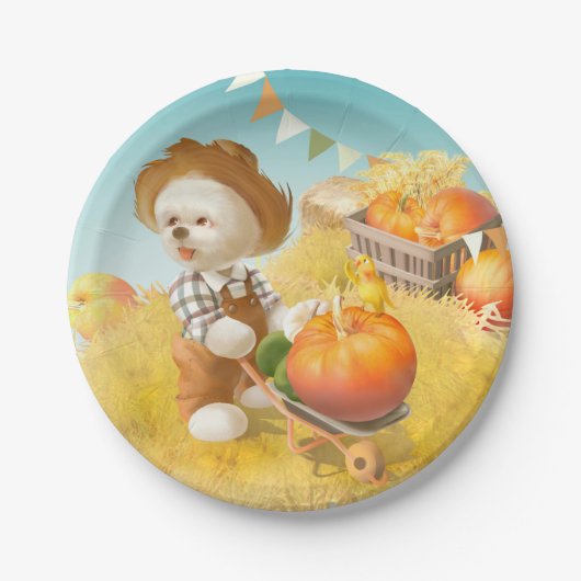 Niedlicher Bauer Hund mit Pumpkin Pappteller (Vorderseite)