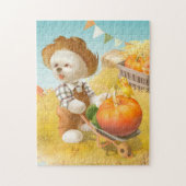 Niedlicher Bauer Hund mit Pumpkin Puzzle (Vertikal)