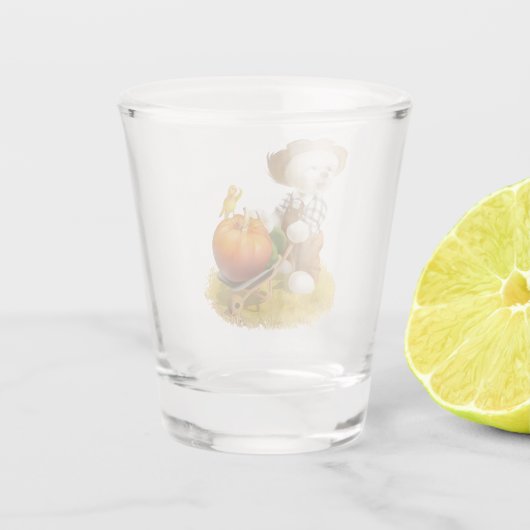 Niedlicher Bauer Hund mit Pumpkin Schnapsglas (Rückseite)
