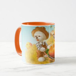 Niedlicher Bauer Hund mit Pumpkin Tasse