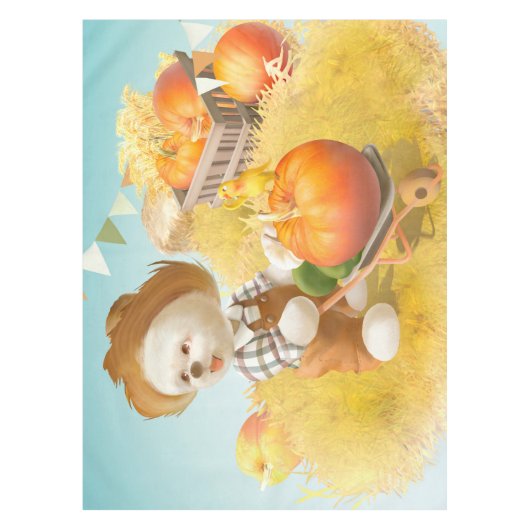 Niedlicher Bauer Hund mit Pumpkin Tischdecke (Vorderseite)