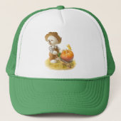 Niedlicher Bauer Hund mit Pumpkin Truckerkappe (Vorderseite)