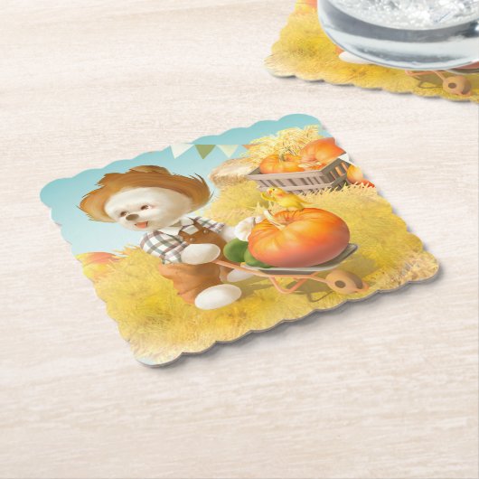 Niedlicher Bauer Hund mit Pumpkin Untersetzer (angewinkelt)
