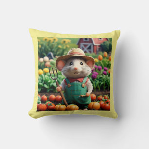 Niedlicher Bauer Mouse in seinem Garden Throw Kiss Kissen