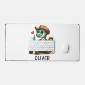 Niedlicher Bauer Trex Dinosaur auf Red Tractor Schreibtischunterlage (Tastatur & Maus)