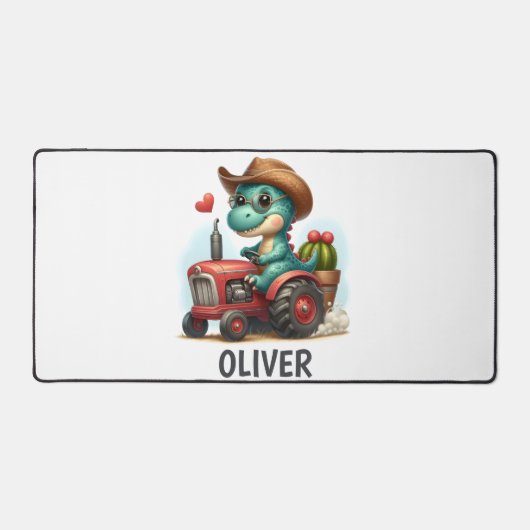 Niedlicher Bauer Trex Dinosaur auf Red Tractor Schreibtischunterlage (Vorderseite)