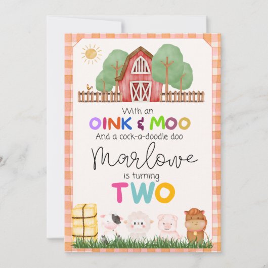 Niedlicher Bauernhof Oink & Moo zum Geburtstag Einladung (Vorderseite)