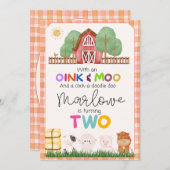 Niedlicher Bauernhof Oink & Moo zum Geburtstag Einladung (Vorne/Hinten)