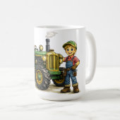Niedlicher Bauernjunge mit vintage-grünem Traktor Kaffeetasse (VorderseiteRechts)