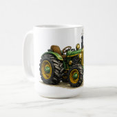 Niedlicher Bauernjunge mit vintage-grünem Traktor Kaffeetasse (Vorderseite Links)