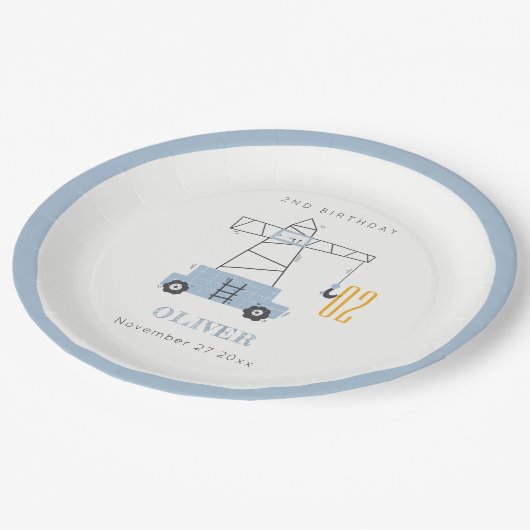 Niedlicher Baukranich Kinder jeden Geburtstag Pappteller (Schrägansicht)