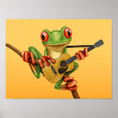 Niedlicher Baum Frog, der eine akustisch gelbe Git Poster (Vorne)