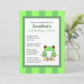 Niedlicher Baum-Frosch mit Streifen-Geburtstag Einladung (Stehend Vorderseite)