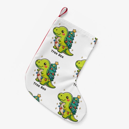 Niedlicher Baum Rex Weihnachtsdinosaurier T Rex Xm Kleiner Weihnachtsstrumpf (Vorderansicht (hängend))