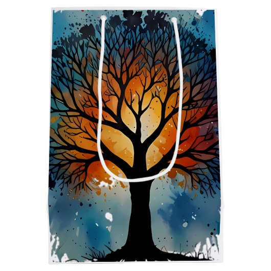 Niedlicher Baum Wasserfarbe Mittlere Geschenktüte (Rückseite)