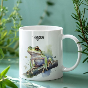 niedlicher Baumfrosch, der auf einem Zweig sitzt, Kaffeetasse