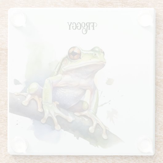 Niedlicher Baumfrosch, kundenspezifisch Glasuntersetzer (Rückseite)