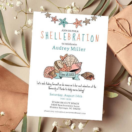 Niedlicher Beachy Graduate weg Abschiedsjubiläum P Einladung