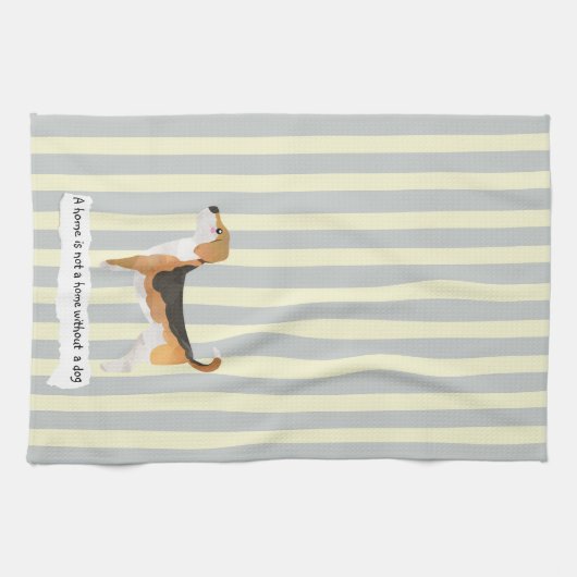 Niedlicher Beagle blau und cremefarben gestreift Geschirrtuch (Horizontal)