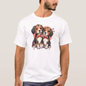 Niedlicher Beagle Couple mit Red Bow-Krawatte T-Shirt (Vorderseite)