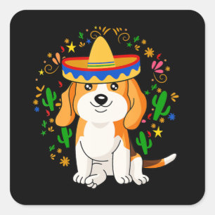 Niedlicher Beagle Dog Cinco De Mayo Celebration Ge Quadratischer Aufkleber