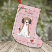 Niedlicher Beagle Dog Girl Pink Holzmonogramm Kleiner Weihnachtsstrumpf