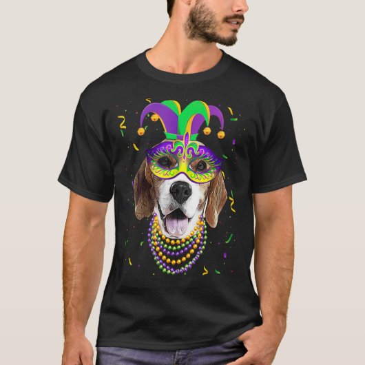 Niedlicher Beagle Dog Mardi Gras Festival Moon and T-Shirt (Vorderseite)