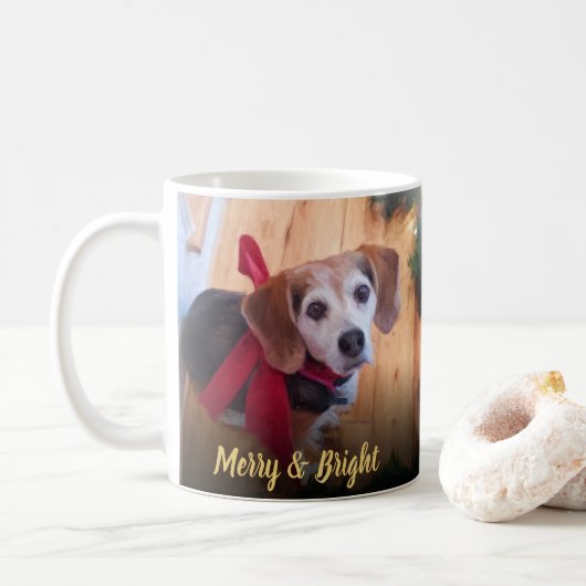 Niedlicher Beagle Dog Red Bow Merry & Bright Chris Kaffeetasse (Mit Donut)