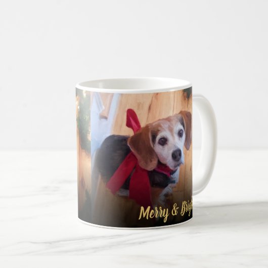 Niedlicher Beagle Dog Red Bow Merry & Bright Chris Kaffeetasse (VorderseiteRechts)