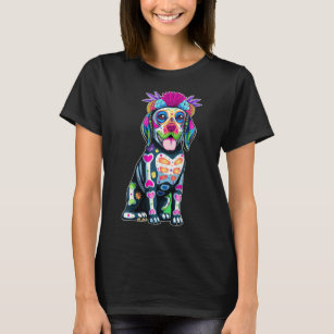 Niedlicher Beagle Dog Sugar Skull Mexican Hallo T-Shirt