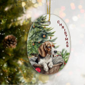 Niedlicher Beagle Dog Wicker Weihnachtskorb Keramik Ornament