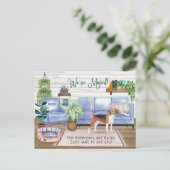 Niedlicher Beagle Gemütlich Neue Zuhause-Bewegung Ankündigungspostkarte (Stehend Vorderseite)