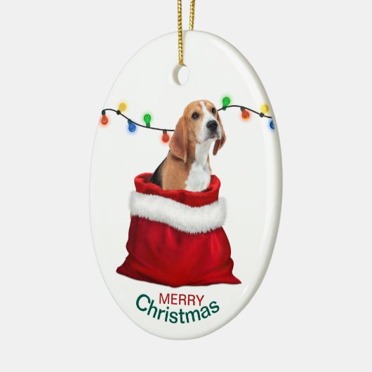 Niedlicher Beagle Hund in der Geschenktasche Weihn Keramik Ornament (Links)