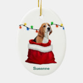 Niedlicher Beagle Hund in der Geschenktasche Weihn Keramik Ornament (Hinten)