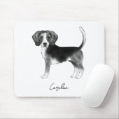 Niedlicher Beagle Hund in Schwarz/Weiß und Individ Mousepad (Mit Mouse)