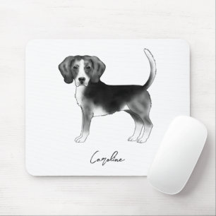 Niedlicher Beagle Hund in Schwarz/Weiß und Individ Mousepad