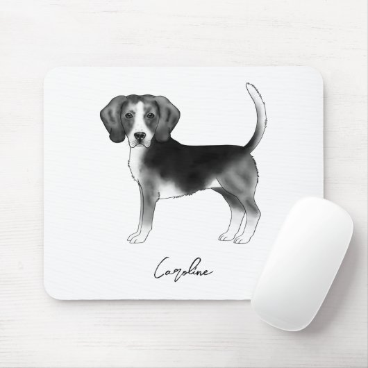 Niedlicher Beagle Hund in Schwarz/Weiß und Individ Mousepad (Mit Mouse)