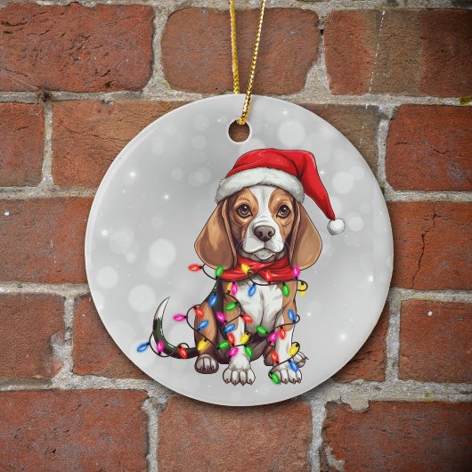 Niedlicher Beagle Hund in Weihnachtsbeleuchtung um Keramik Ornament