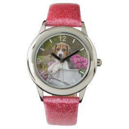 Niedlicher Beagle Hund Welpe Churn Strapwatch Wähl Armbanduhr