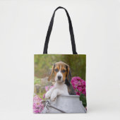 Niedlicher Beagle Hund Welpe in Milk Churn Foto Sh Tasche (Vorderseite)