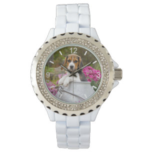 Niedlicher Beagle Hund Welpenmilch weibliches Wäh Armbanduhr