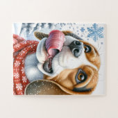 Niedlicher Beagle Hund Winterurlaub Schneeflocken Puzzle (Horizontal)