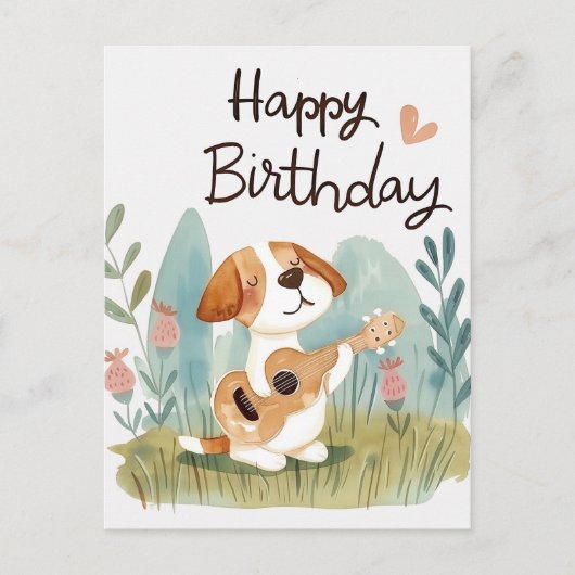 Niedlicher Beagle mit Gitarre zum Geburtstag Postkarte (Vorderseite)