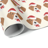 Niedlicher Beagle mit Weihnachtsmannmütze Muster W Geschenkpapier (Rolleneckpunkt)