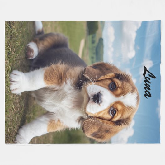 Niedlicher Beagle Personalisiert Fleecedecke (Vorderseite (Horizontal))
